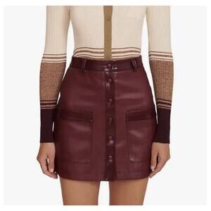 Staud Paper Skirt Plum Maroon Button Up Snap Away Size 6 Pocket Front 259-4131